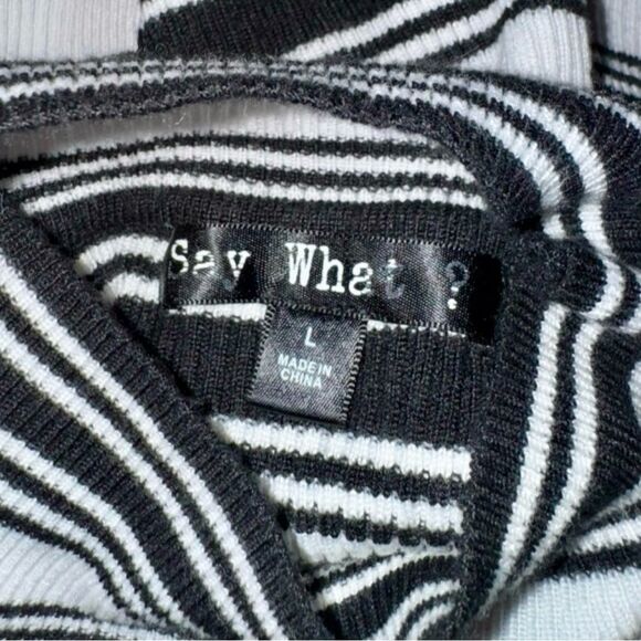 Say What? Sweater Black & White Asymmetrical Striped Turtleneck - Junior’s L - Picture 3 of 16